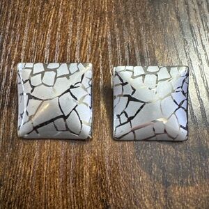 Vintage Sliver Tone Square Cracked Design Earrings Cocktail Statement Fashion